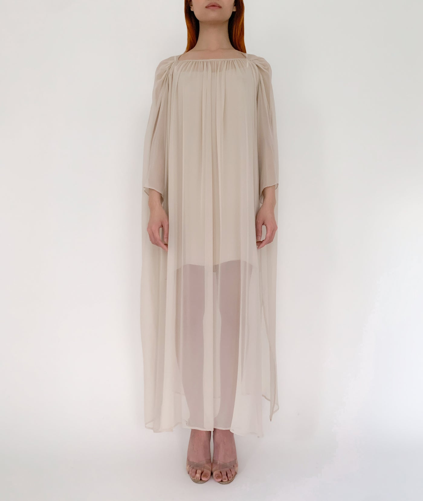 Shirred Neckline Maxi Dress